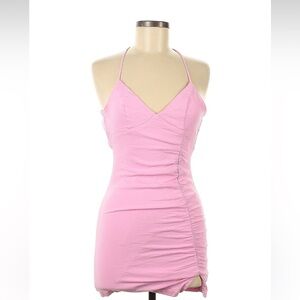 Princess Polly Pink Bodycon Spaghetti Strap Ruched Criss Cross Mini Dress Sz 6